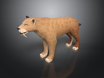 3D Saber Toothed Tiger Model with Tan Spotted Fur Long Tusks and Standing Pose 3d model