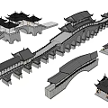 Traditional Chinese Landscape Bridge Models Featuring Arch Structures And Classic Roofs 3d model