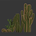 Various Green Cactus Plants Featuring Columnar And Round Stems In 3D Render
