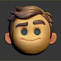 3D Cartoon Male Head With Brown Hair Blue Eyes And Smiling Expression