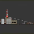 Industrial Factory Building With Red White Chimneys Cooling Tower And Steel Structures