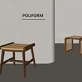 Quiet and Antique Style Shoe Changing Stool Wooden Square Stool Low Stool Dressing Stool Rattan Stool 3d model