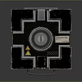Futuristic Tech Device With Green Glowing Lines Top Circular Knob And Warning Stripes