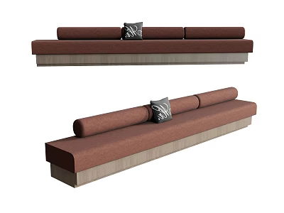 Modern Multi person Sofa With Brown Upholstery Decorative Pillow And Wooden Base Design 3d model