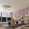 Modern Hotel Public Lounge Area With Green Plants Sofas Decorative Painting And Guizhou Impression Wall