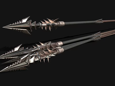 Multiple Intricate Metal Weapons With Spiked Heads And Decorative Designs 3d model