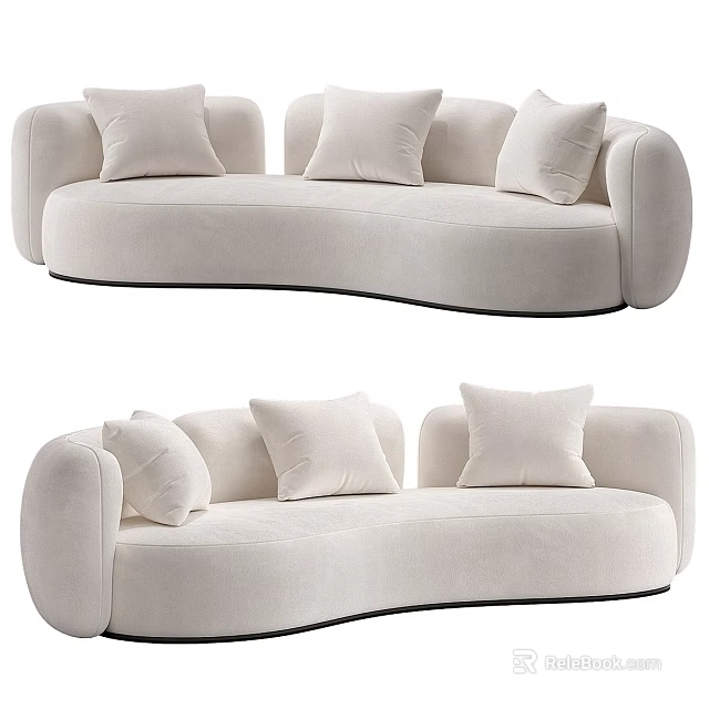 Plush White Curved Sectional Sofa With Accent Pillows Modern Design 3d model