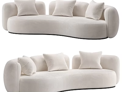 Plush White Curved Sectional Sofa With Accent Pillows Modern Design 3d model