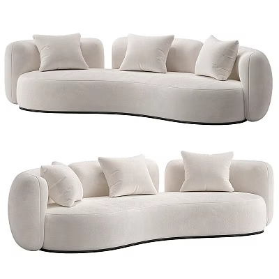 Plush White Curved Sectional Sofa With Accent Pillows Modern Design 3d model