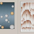 Modern Wall Art with Spheres on Gray Striped Background and 3D Layered Folds in Beige Brown Tones