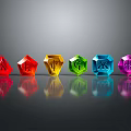 Colorful Polyhedrons With Symbols In Red To Purple Arrangement And Reflections