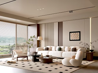 Modern Style Living Room Antique Living Room Sofa Coffee Table Combination Leisure Sofa Chair Jewelry Background Wall 3d model