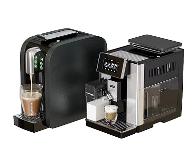 Modern Coffee Machines With Different Designs Making Espresso And Latte Drinks 3d model