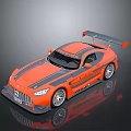 Orange Mercedes AMG Racing Car With Black Stripes And Large Rear Spoiler