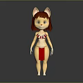 Detailed Cartoon Cat Ear Character With Red Brown Hair Tribal Outfit Holding Dagger