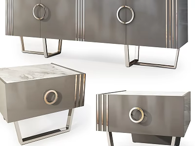 Modern Console Tables With Metal Frame Circular Ring Handles And Marble Top 3d model