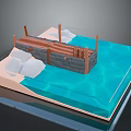 3D Model Scene Featuring Wooden Dock Blue Water Rocks and Sand 3d model