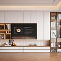 Modern TV Stand Design With White Wood Cabinet Open Shelves Glass Doors And Decorations