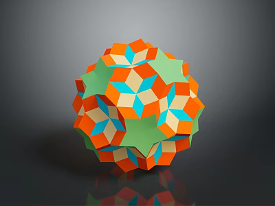 Colorful 3D Geometric Sphere with Orange Green Blue Star Polygons and Reflection 3d model