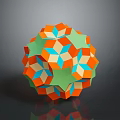 Colorful 3D Geometric Sphere with Orange Green Blue Star Polygons and Reflection