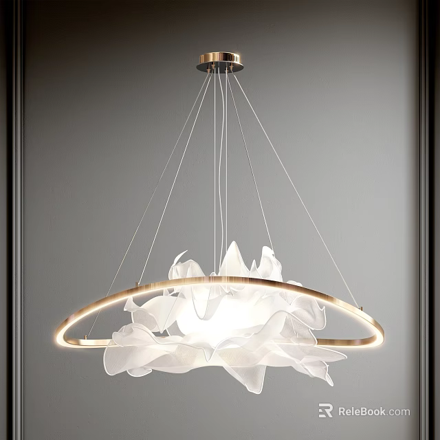 Elegant Modern White Petal Shaped Chandelier With Circular Ring Hanging Design 3d model 
