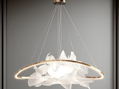 Elegant Modern White Petal Shaped Chandelier With Circular Ring Hanging Design 3d model
