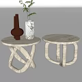 Modern Side Tables With Unique Intertwined Bases And Marble Tops Decorated With Vases