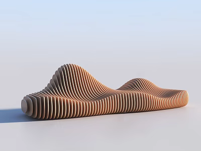 Modern Wooden Landscape Seat Featuring Wave Like Striped Artistic Design In Simple Setting 3d model