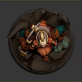 Fantasy Dwarf Warrior With Red Beard Green Armor Axe Holding Vessel On Base