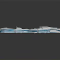 Futuristic Architectural Design 3D Model With Complex Interconnected Structure Blue White Accents And Green Areas