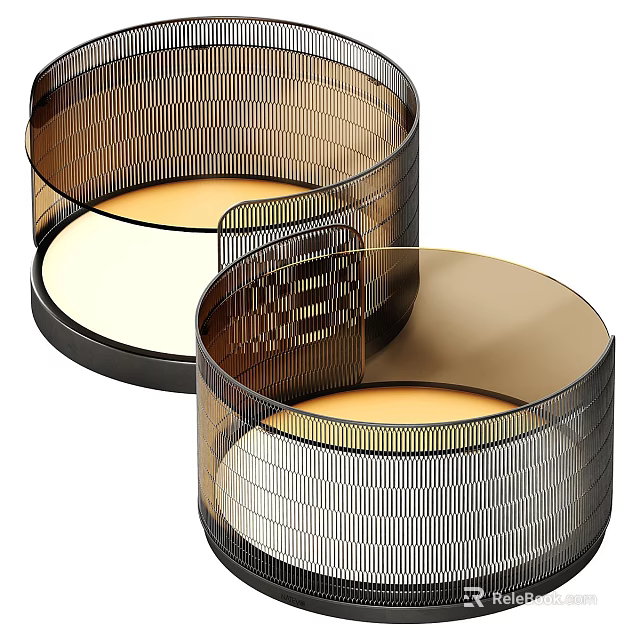 Elegant Modern Ribbed Amber Glass Nesting Coffee Table Set For Home Living Room Decor 3d model 