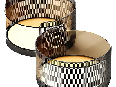Elegant Modern Ribbed Amber Glass Nesting Coffee Table Set For Home Living Room Decor 3d model