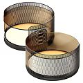 Elegant Modern Ribbed Amber Glass Nesting Coffee Table Set For Home Living Room Decor