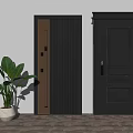 Modern Security Doors Featuring Wood Grain Vertical Stripes Solid Panel And Secure Lock 3d model
