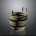 Handcrafted Beige Woven Basket With Black Stripes And Dual Handles For Storage Decor