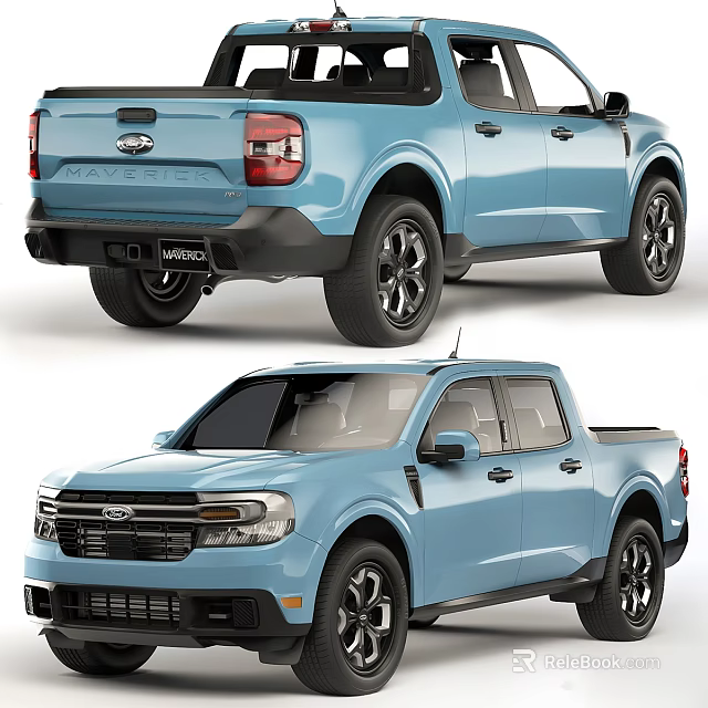 Blue Ford Maverick Pickup Truck Front And Rear View Design 3d model 