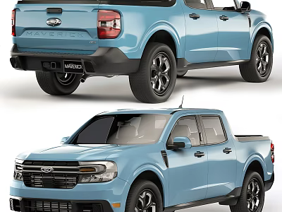 Blue Ford Maverick Pickup Truck Front And Rear View Design 3d model