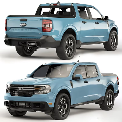 Blue Ford Maverick Pickup Truck Front And Rear View Design 3d model Blue Ford Maverick Pickup Truck Front And Rear View Design 3d model
