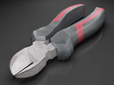 Wire Cutters With Gray And Red Handles And Metal Jaws On Dark Reflective Surface 3d model