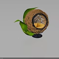 Woven Spherical Decorative Furniture With Green Leaves Yellow Interior And Dark Base