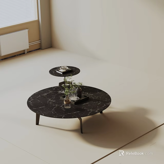 Modern Sofa and Coffee Table Set With Black Marble Top and Minimalist Decorative Elements 3d model