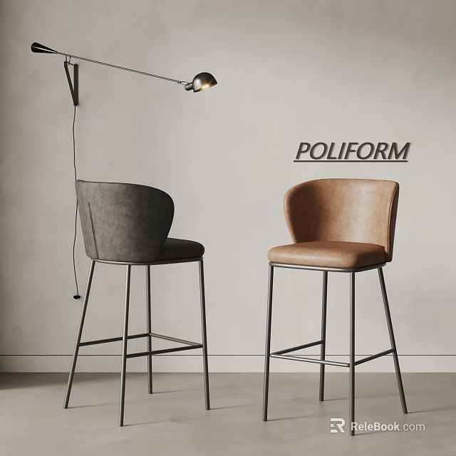 Stylish Modern Bar Stools Gray and Brown Upholstered with POLIFORM Metal Frame 3d model 
