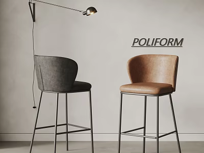Stylish Modern Bar Stools Gray and Brown Upholstered with POLIFORM Metal Frame 3d model