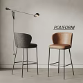 Stylish Modern Bar Stools Gray and Brown Upholstered with POLIFORM Metal Frame