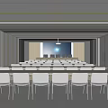 Modern Conference Room Interior With Neatly Arranged White Chairs And Projection Screen