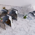 Modern Casual Sofa Set In Lounge Area With Marble Floor Plants And Transparent Umbrella
