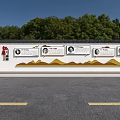 Building Exterior Wall With Publicity Boards Rural Revitalization Posters And Green Trees Blue Sky Background