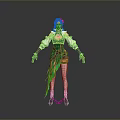 Child Character In Green And White Decorative Outfit With Blue White Hair And Long Boots