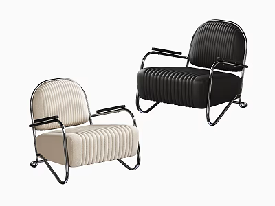 Modern Single Sofa with Beige and Black Striped Seat and Metal Frame 3d model