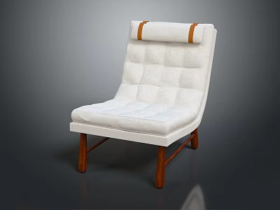 Comfortable White Upholstered Single Sofa With Wooden Legs And Rolled Back Design 3d model